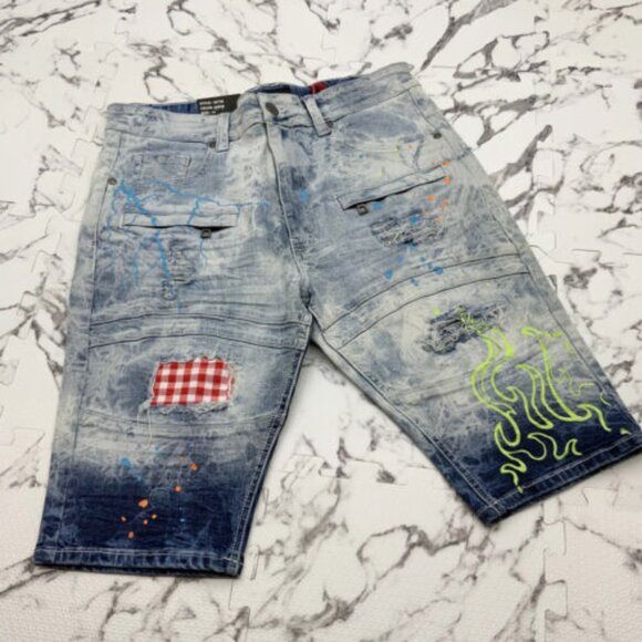 Men's Makobi Blue Washed Denim Shorts